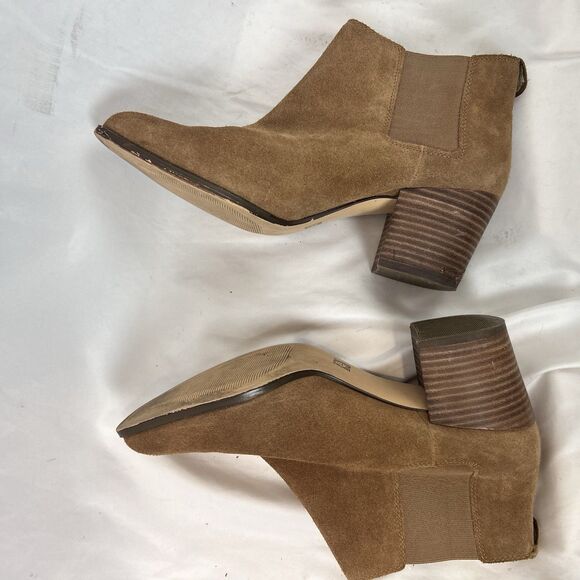 Anne Klein Suede Leather Ankle Booties Tan Brown Block Heel Slip On Womens 8.5 M - Picture 3 of 12